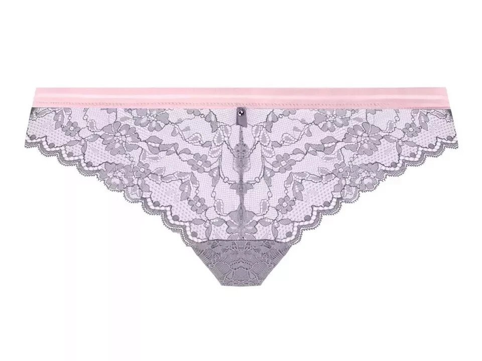 Freya Offbeat Brazilian Brief Size XS 8 10 Grey Pink Lace Knickers Lingerie 5457