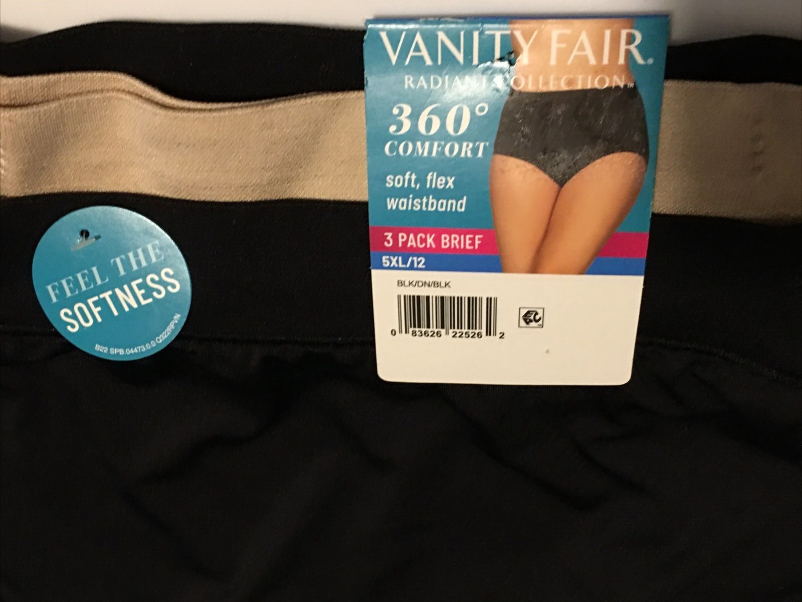 Vanity Fair Black-Black-Beige Microfiber 5XL/12 Radiant 3 PR Brief Panties Soft