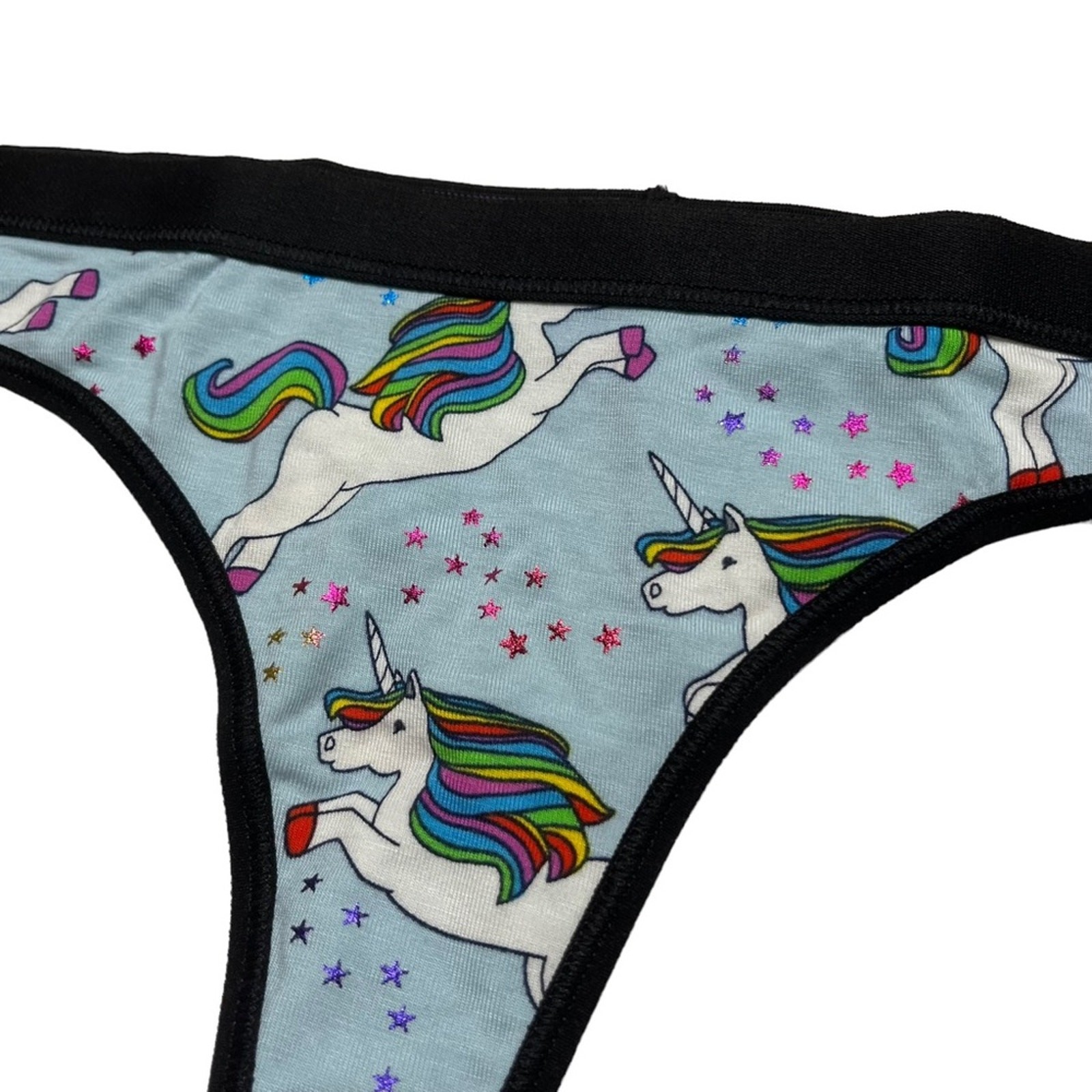 MeUndies Unicorn Rainbow Stars Light Blue Print Thong Size Medium