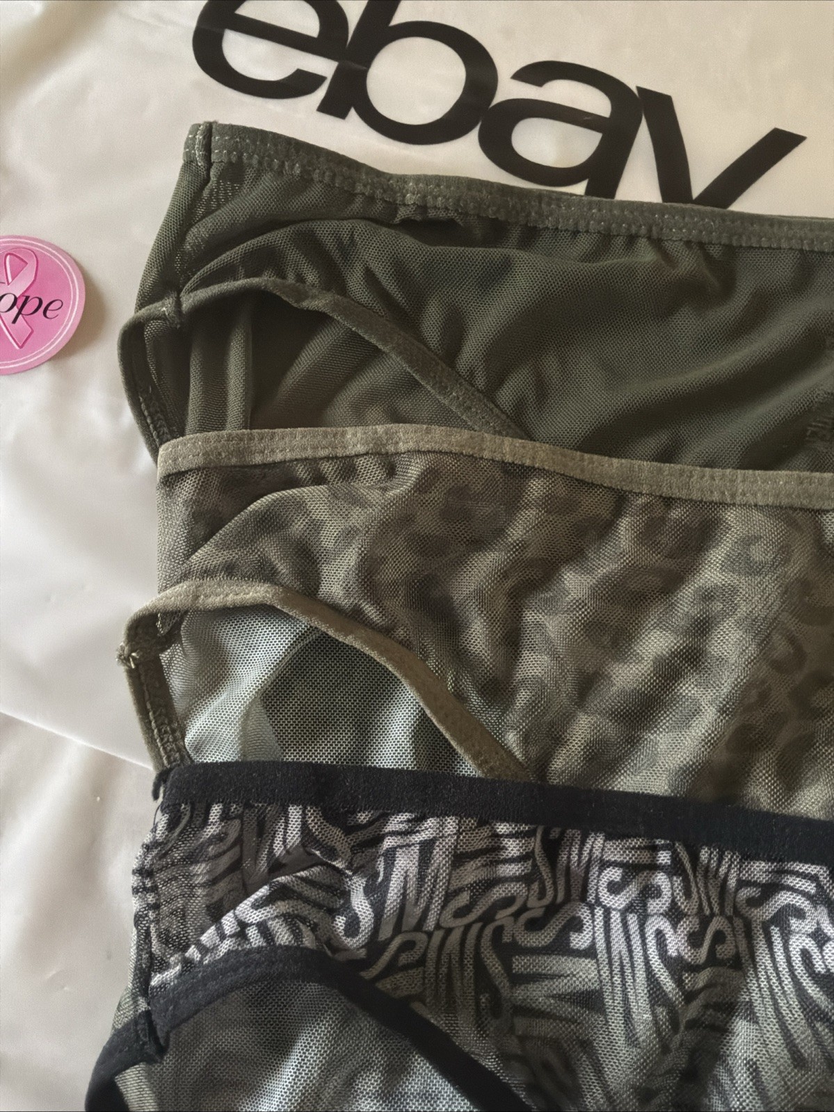 3 PC Steve Madden Mesh High-Leg Bikini Underwear LARGE GREEN: CAMO, LOGO, SOLID