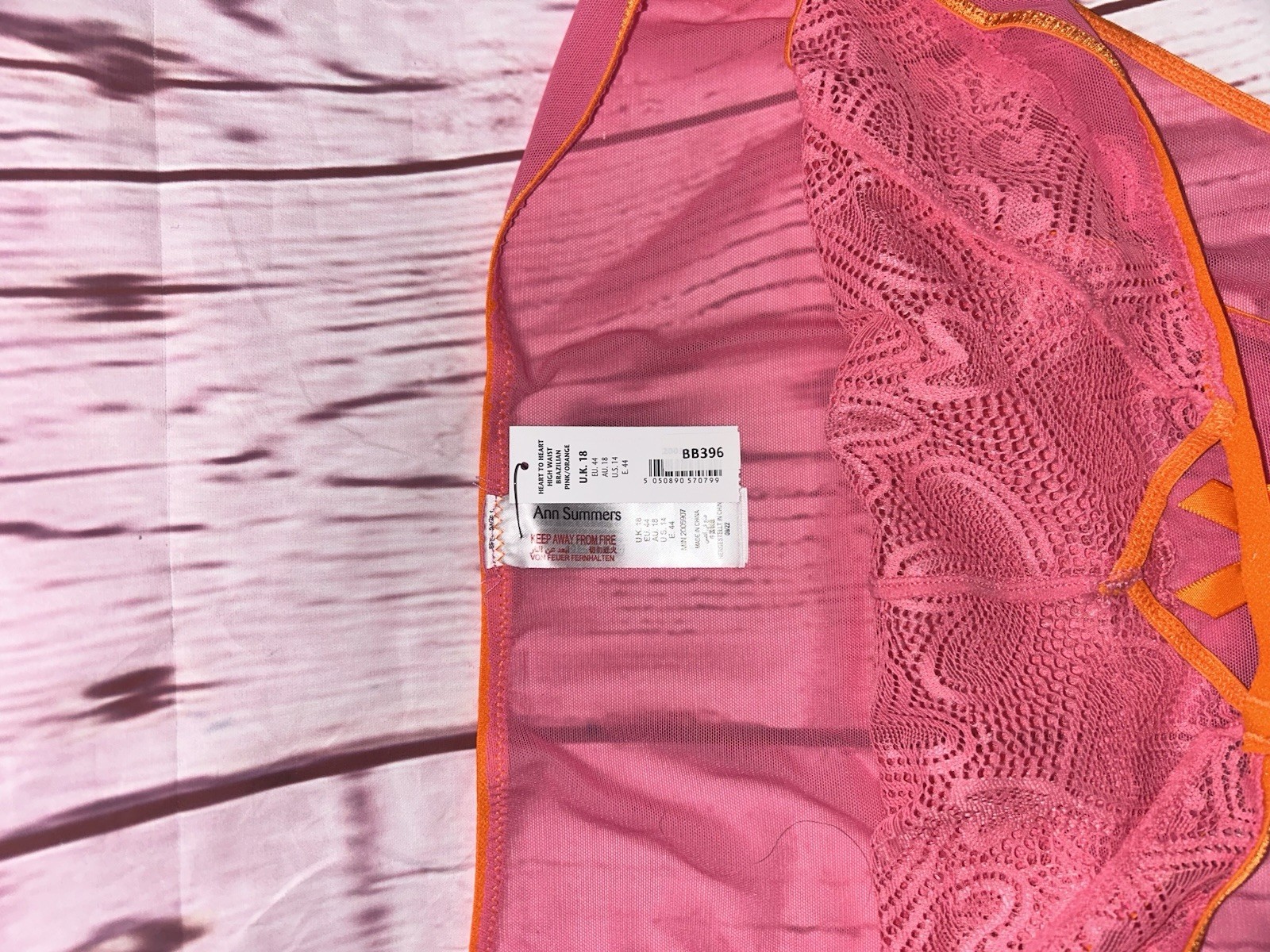 Ann Summers Knickers Pant Heart to Heart High Waist Brazilian Pink lace Size 18