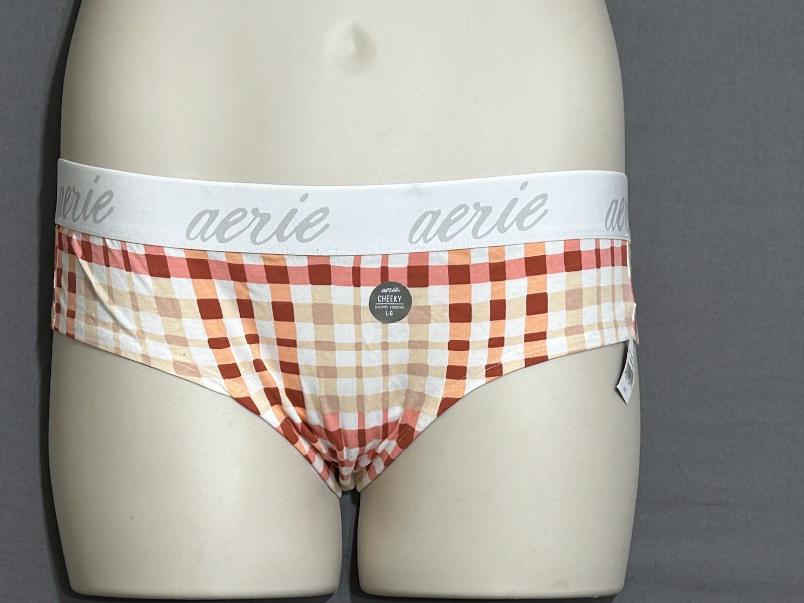 Aerie Cheeky Panty Size Large Pink Orange Red Gingham Pattern