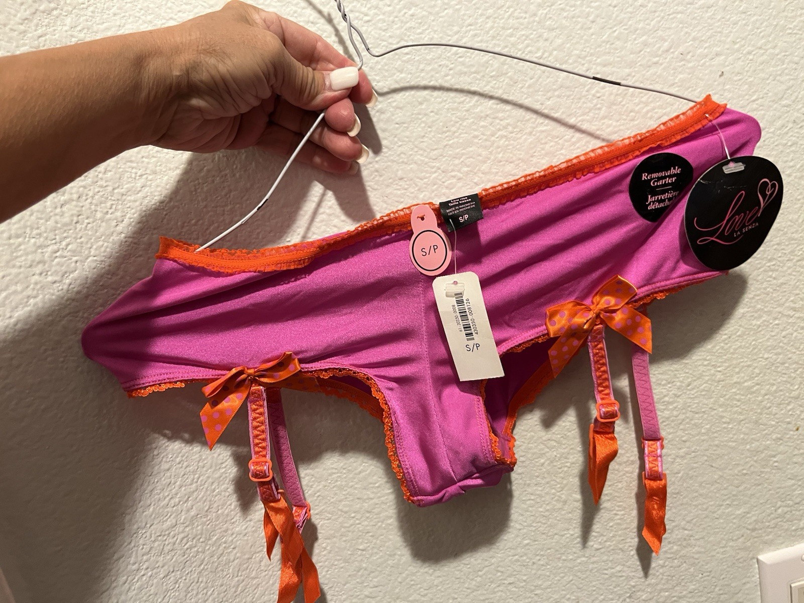 LA SENZA SEXY LOW RISE REMOVABLE GARTER BELT STRETCH FABRIC LACE EDGE PANTIE NWT
