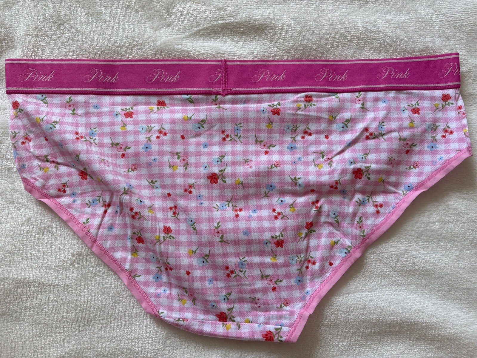 PINK Victoria’s Secret Panties Hiphugger Panty Cotton Pink Check Floral Large L