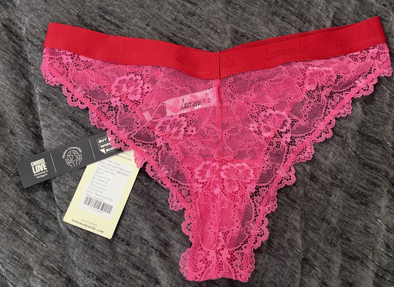 Lemonade Dolls Deep Pink Lace V Brazilian Underwear NEW Medium