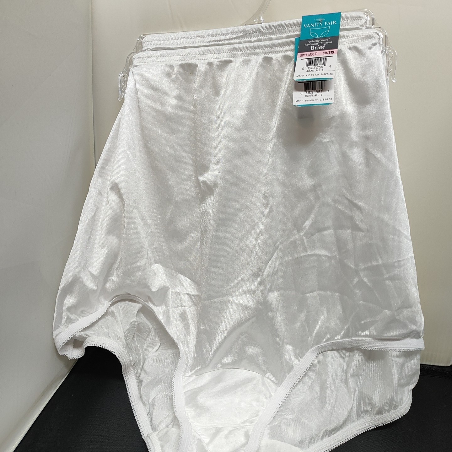 2 Vanity Fair Ravissant 100% Nylon Full-Cut Tailored Wh Briefs Plus Size 10/3XL