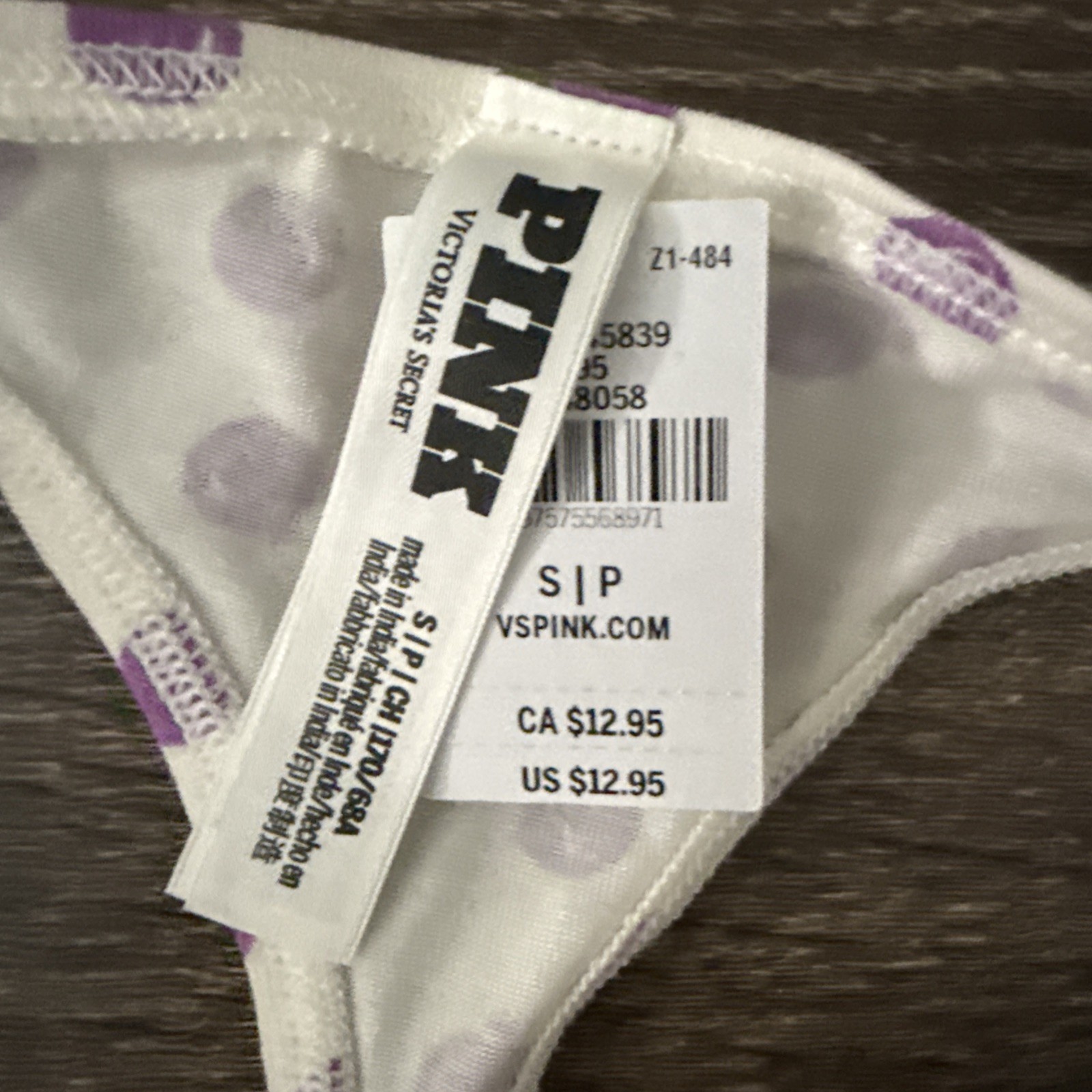 Pink By Victoria’s Secret, Small, White Plums, Logo, Cotton Thong Panties