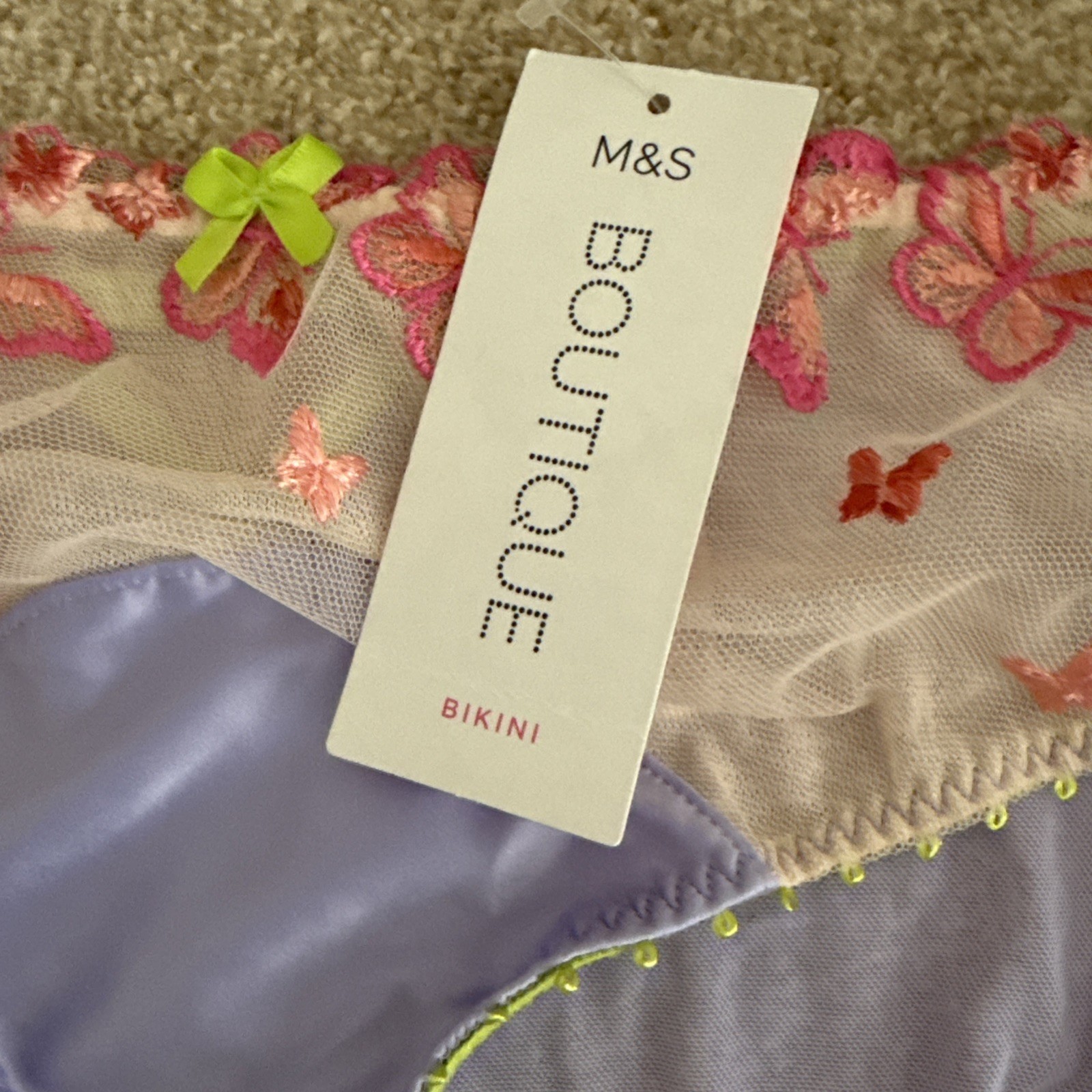 M&S Size 20 Boutique Aurelia Butterfly Mesh Satin Bikini Knickers Pink Mix