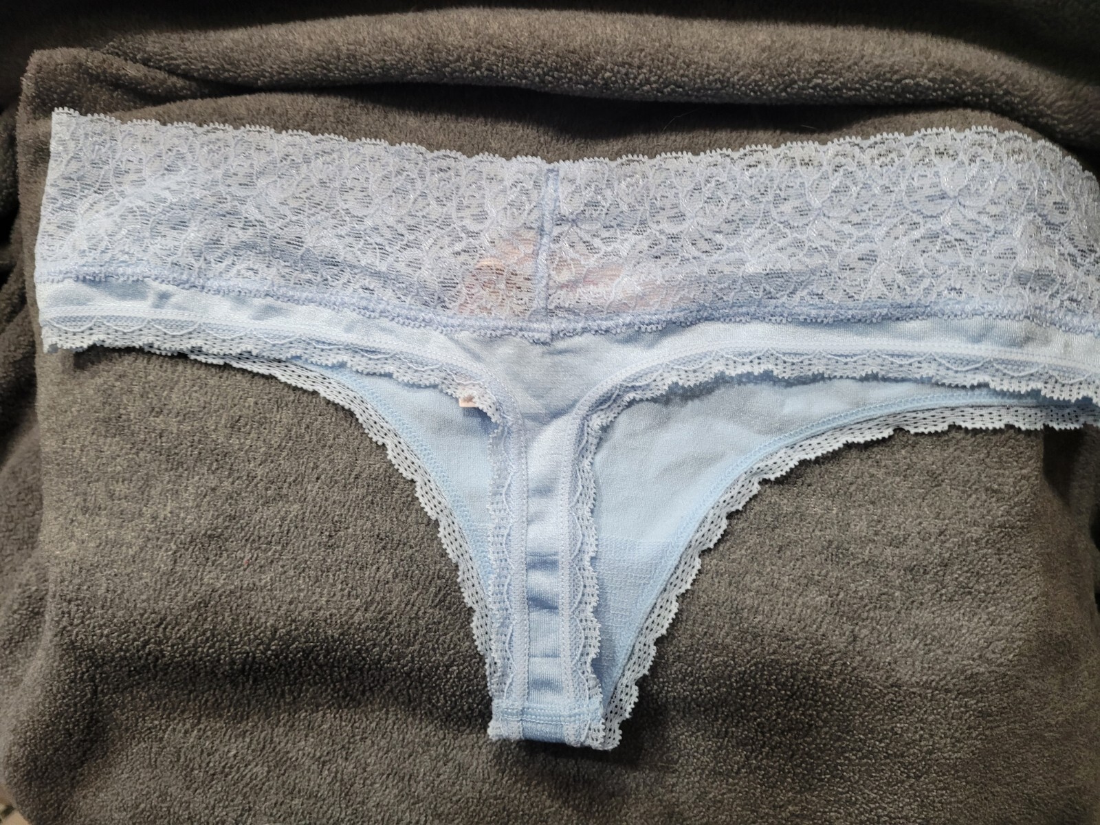 NWT Victoria’s Secret Vtg Powder Blue Smooth Thong S Panties Lace So Soft RARE