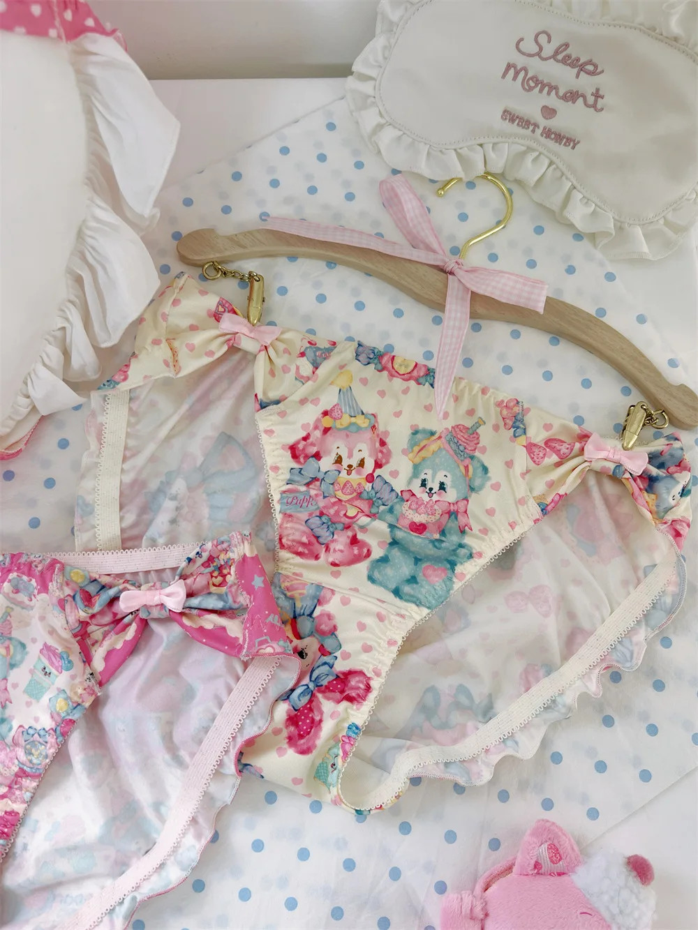 Cartoon Print Panties Mid Rise Bow Ruffle Breathable Women’s Underwear