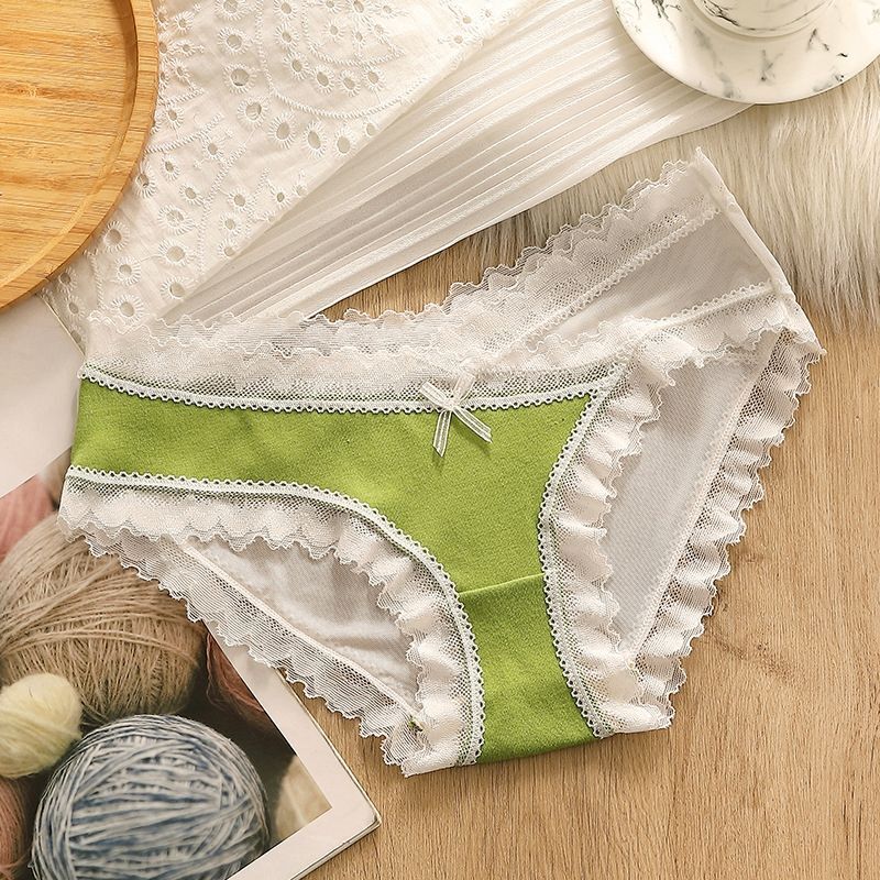 Antibacterial Patchwork Lace Panties – Breathable Hollow Cotton Mesh Underwear