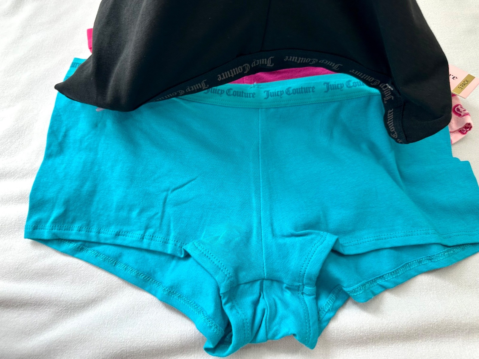 Juicy Couture Panties 5-Pack M Cotton Logo Trim Boyfriend Shorts