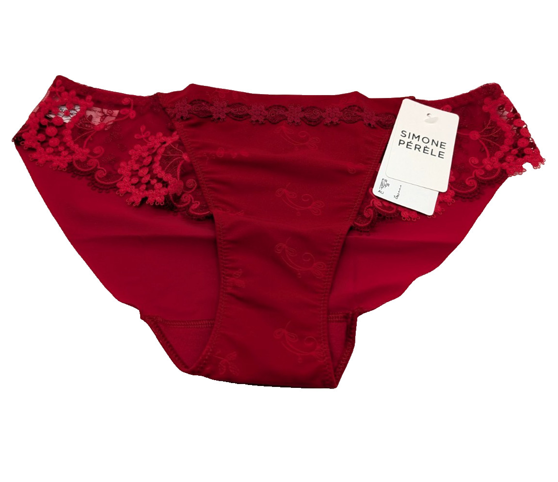 Simone Perele Bikini Panty XS Lace Seamless French Designer Lingerie Ruby Red