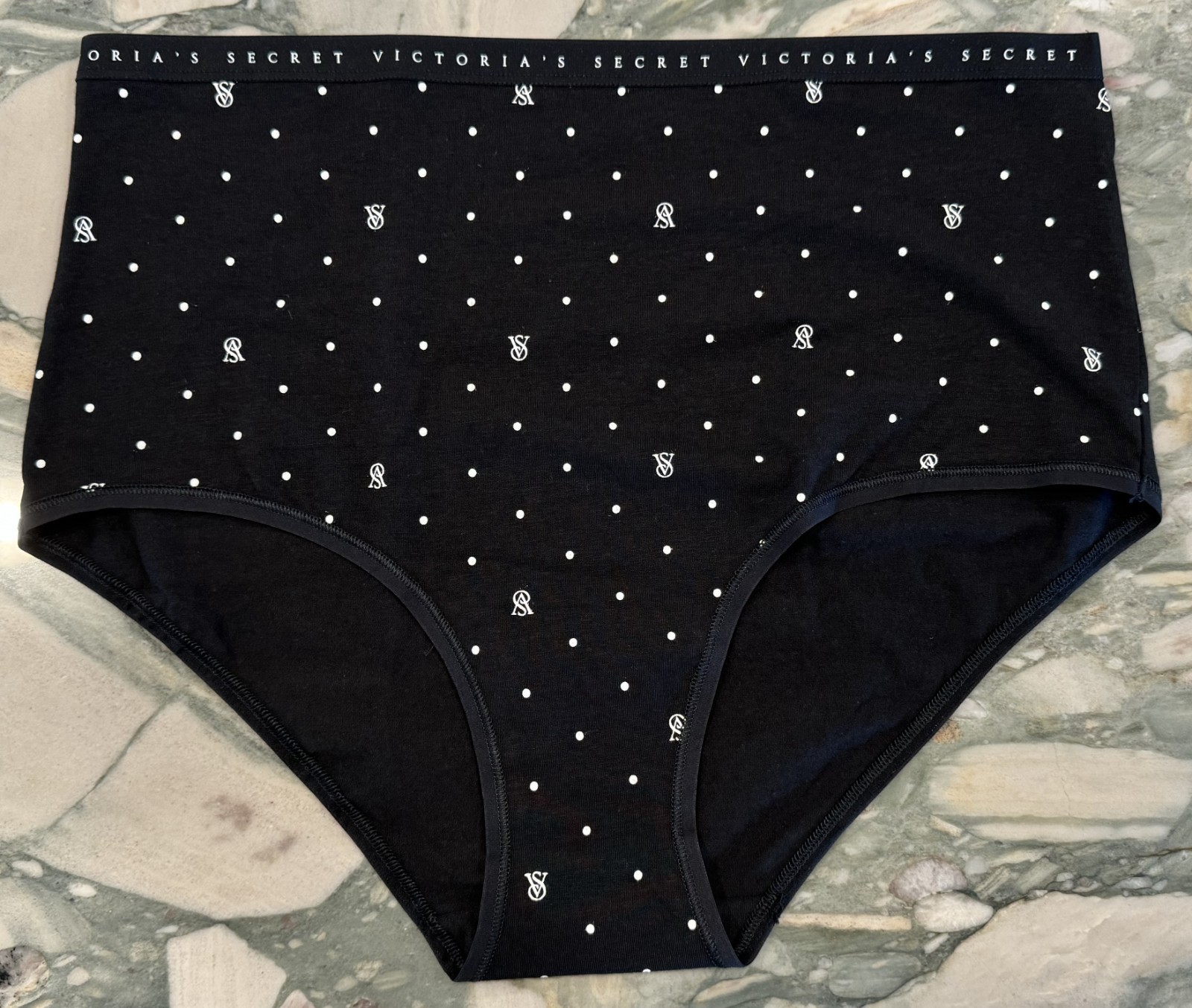 NEW Victoria Secret Modal Cotton High Waist Brief Black & White Logo Dots – XXL