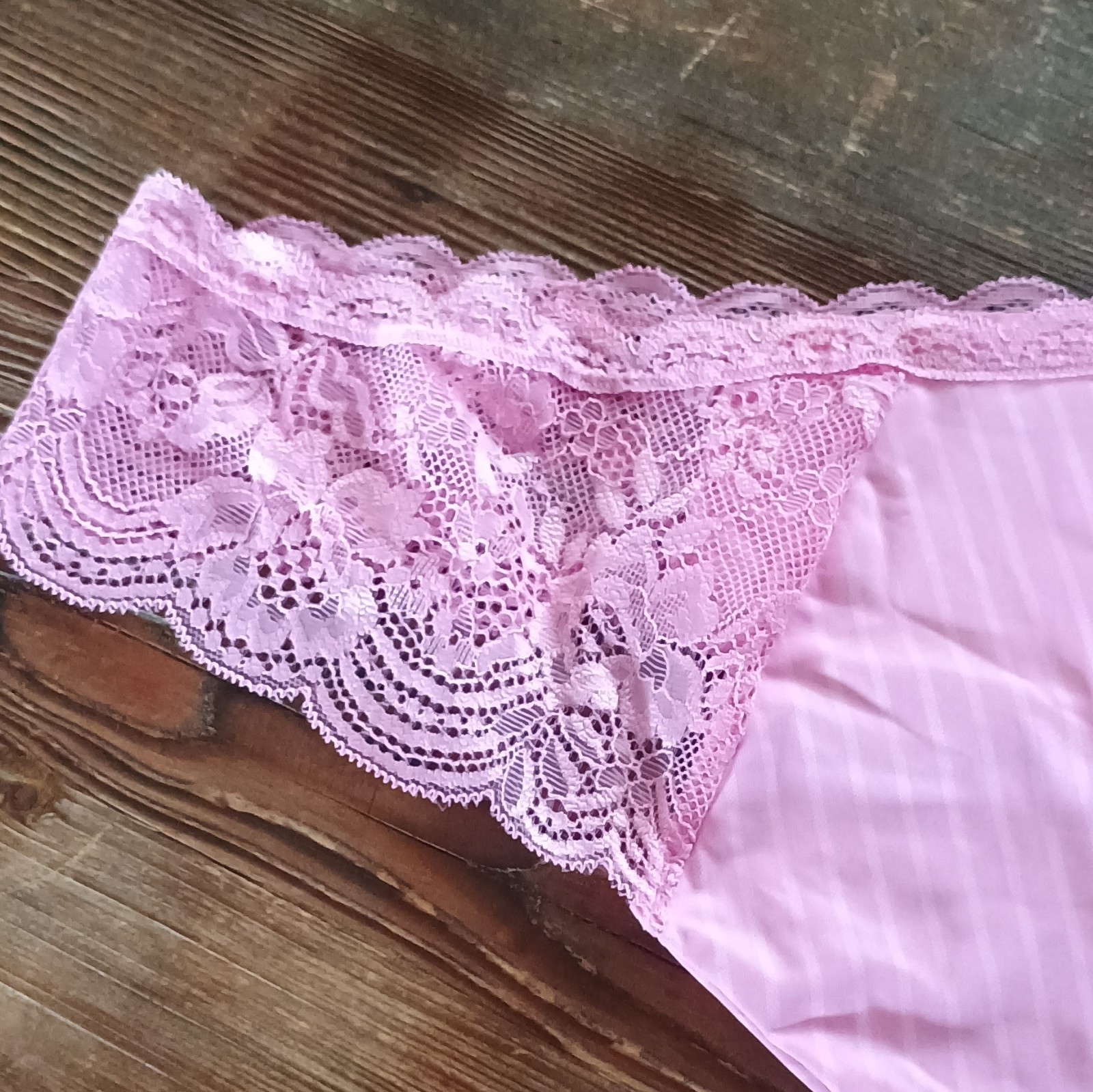joy spun Women’s Pink Striped Lace Stretch Thong Panties Nylon Size XXL (20)