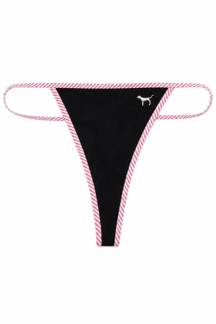 Vintage Y2K Victoria’s Secret Black Pink White Striped V String Dog Thong Medium