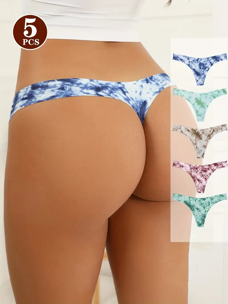 Five Pack of Colorful No Show Seamless Thong Panties Size Large (BG15)