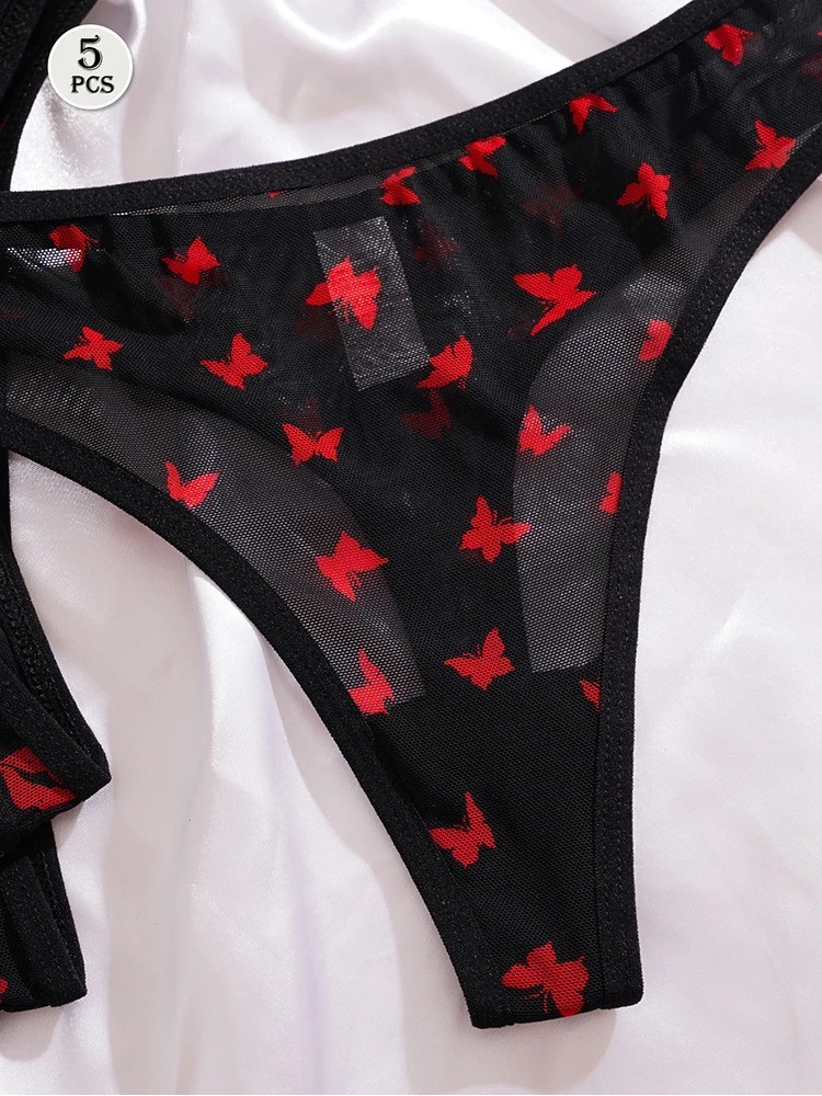 Women’s Mesh G-String Thong Sexy Panties Breathable Printed Lingerie (Pack of 5)