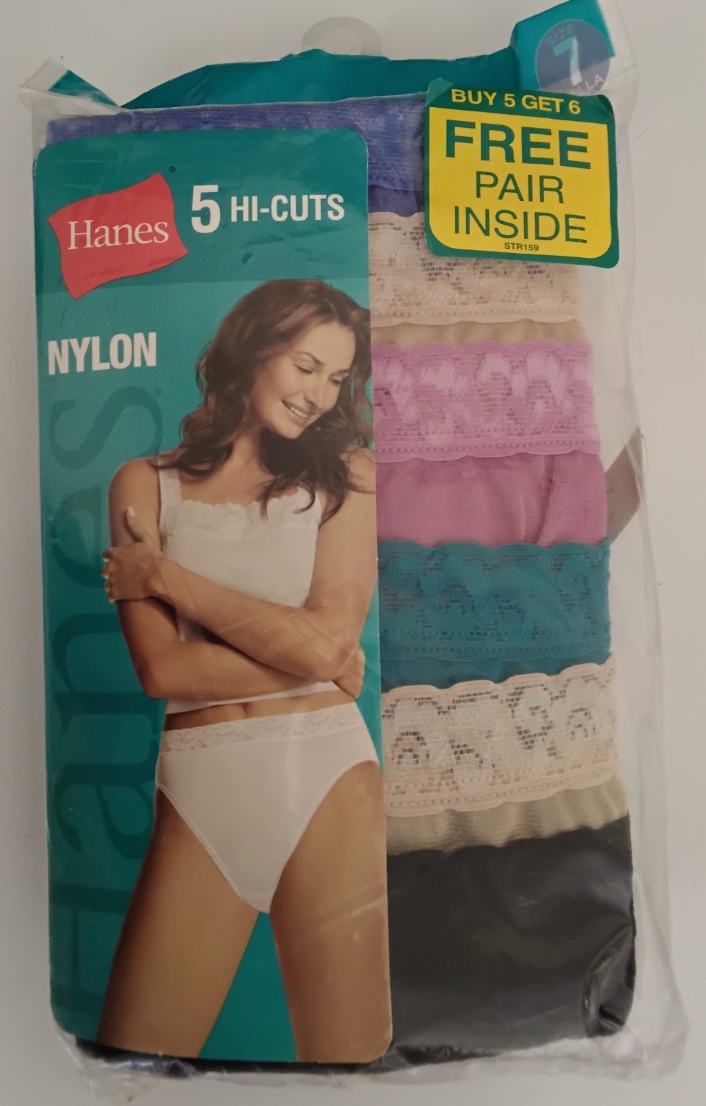 2007 New HAINES HI-CUTS NYLON Lace Waist Colored Panties Bonus 6 Pack Size 7