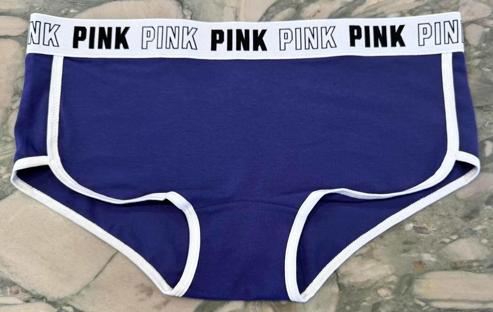NEW Victoria Secret PINK BLOCK LOGO Cotton Trim Boyshort – Indigo Blue – XXL