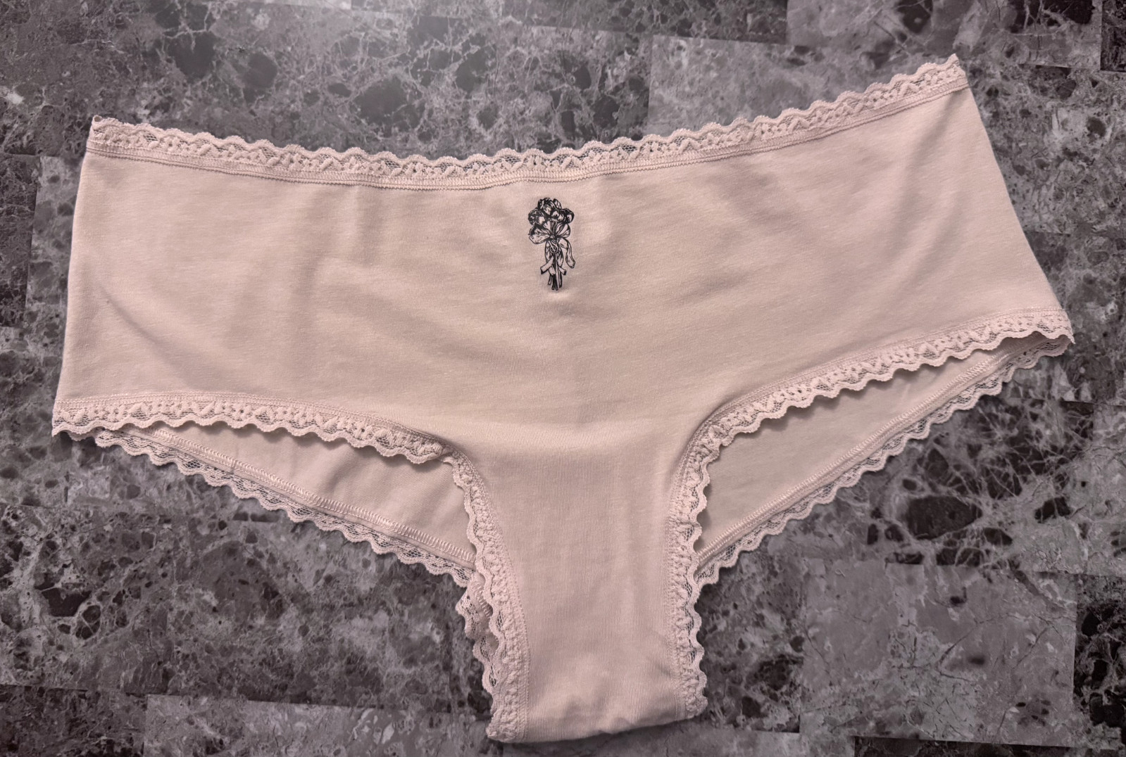 NWOT VICTORIA’S SECRET XL BLACK FLORAL ROSE BOUQET LACE TRIM CHEEKY PANTIES