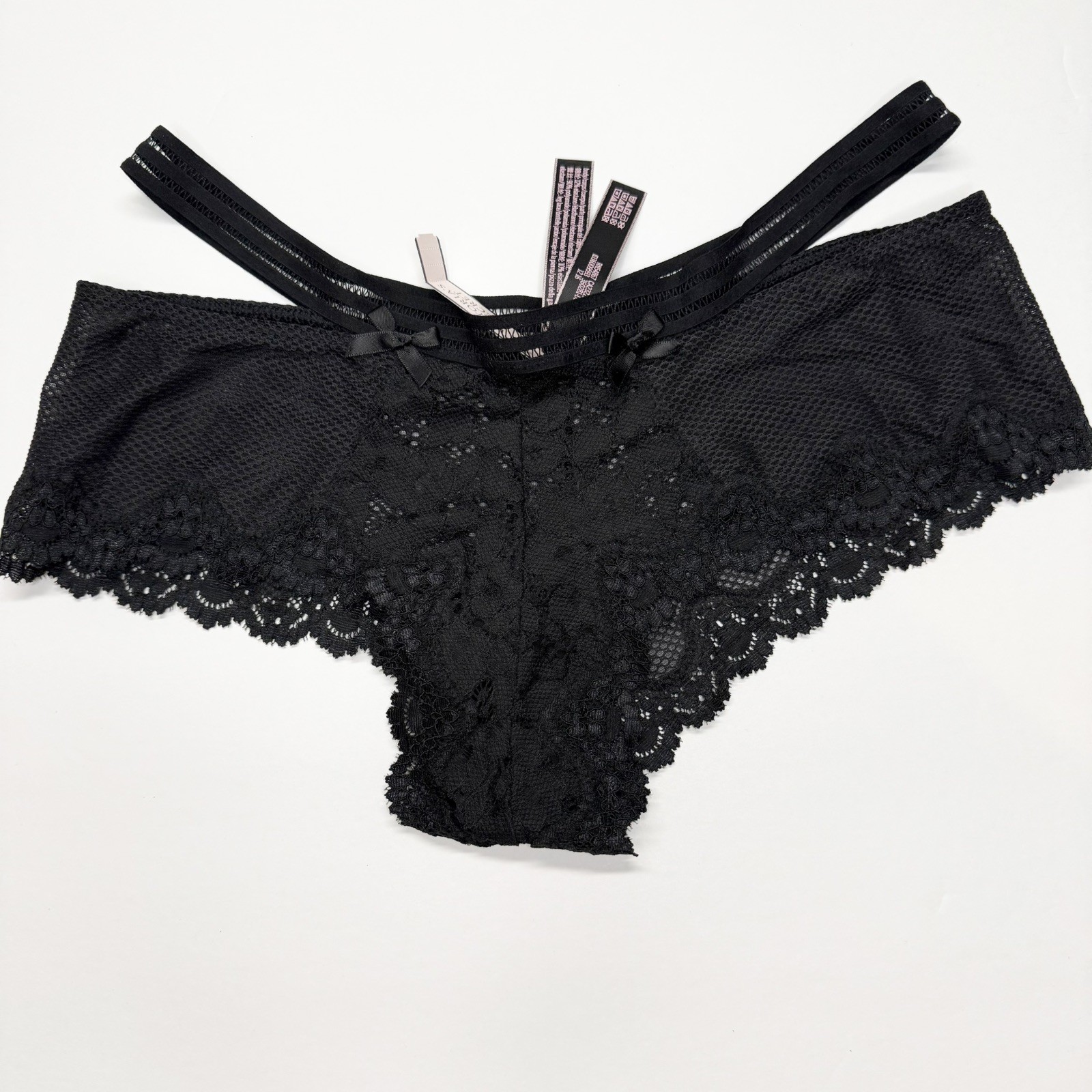 2016 Victorias Secret Very Sexy Cheeky Black Fishnet and Lace Panties Size Med