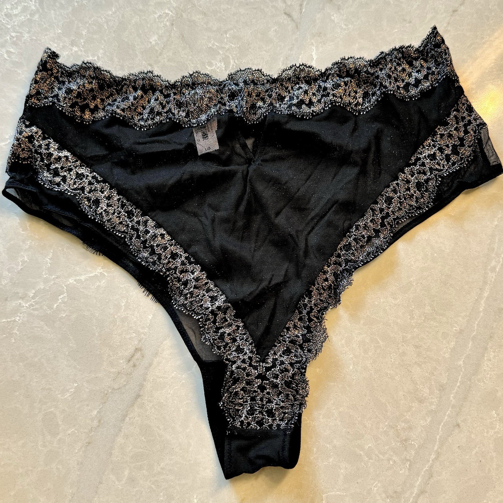 NEW! VS VICTORIA’S SECRET LG ~ BLACK LACE PANTY ~ HIGH WAIST CHEEKY DREAM ANGELS