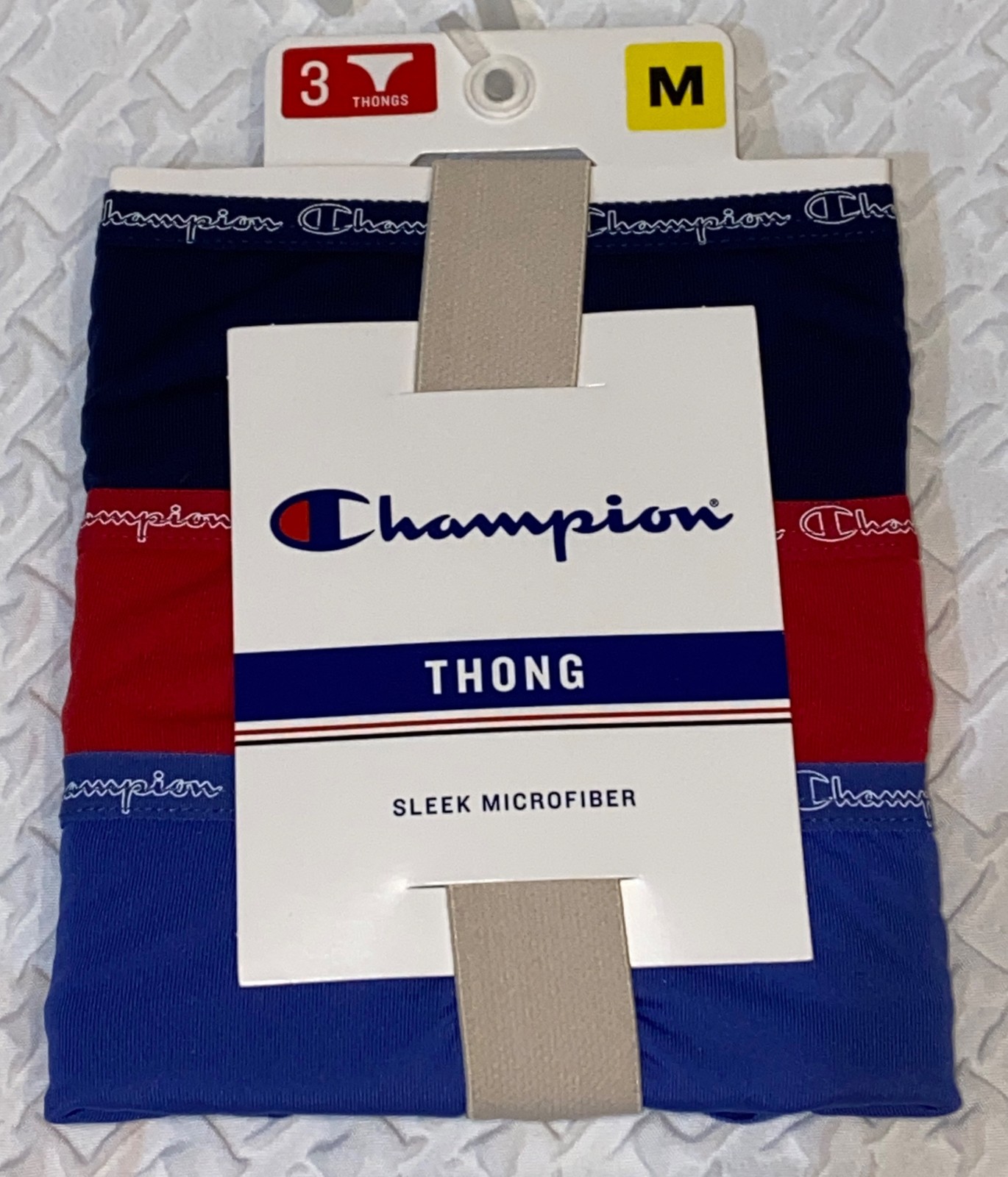 CHAMPION Sleek Microfiber 3 Pack Forte Navy Blue Red Thong Panty Womens S M XL