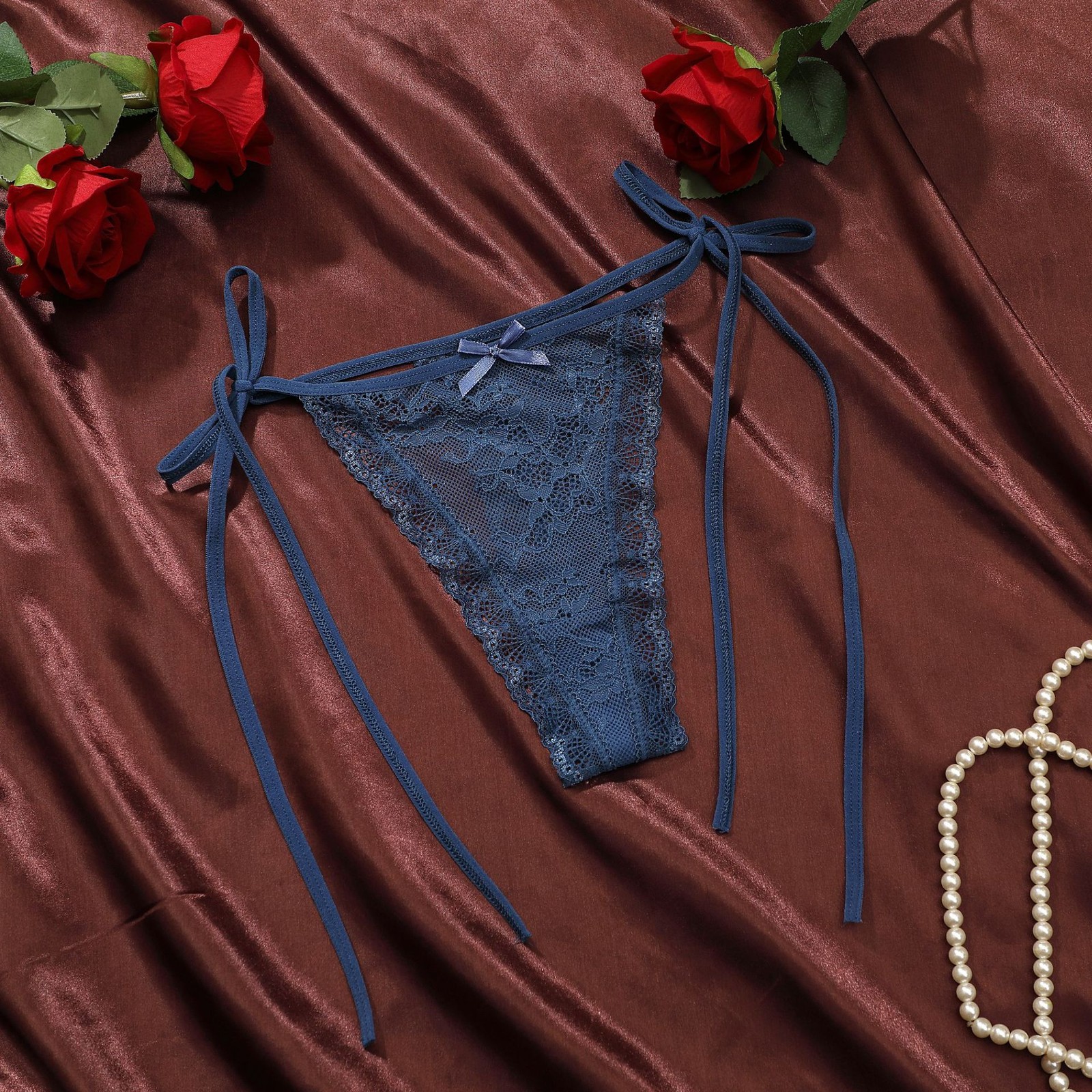 6pcs Women’s Plus Size Tie Side Thong G String Low Rise Lace Sheer Panty