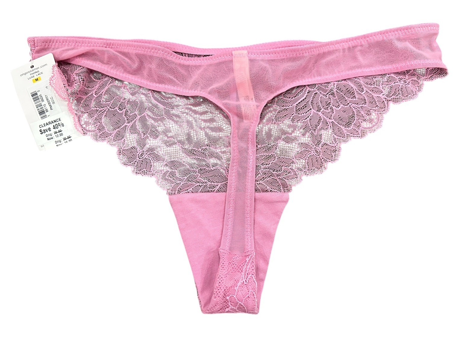 NEW On Gossamer Womens Luxe Lace Thong Pink Size Medium M NWT