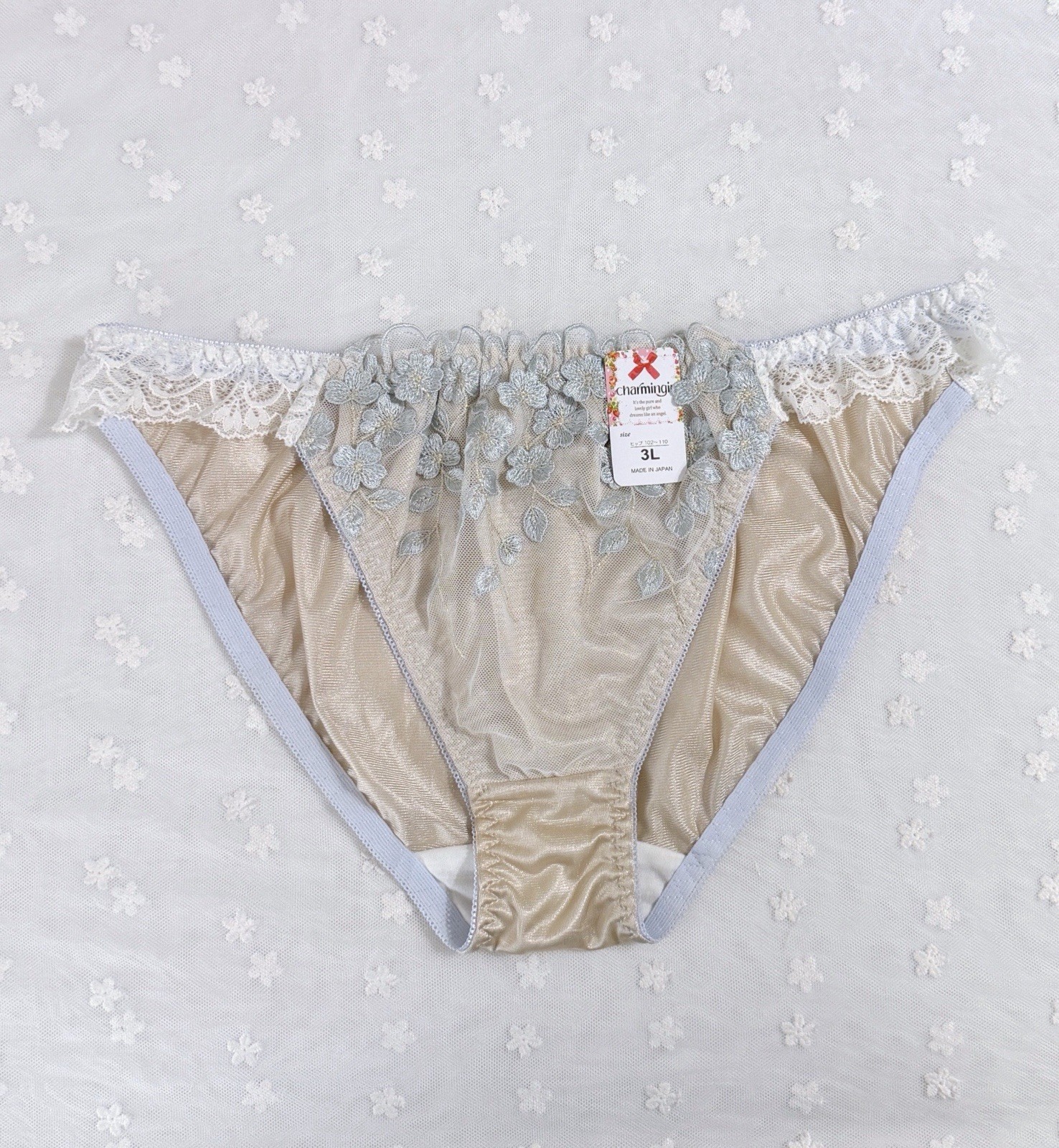Set Of 6 US-L/JP-3L Japanese Embroidery Bikini Glossy Tricot Nylon Panties