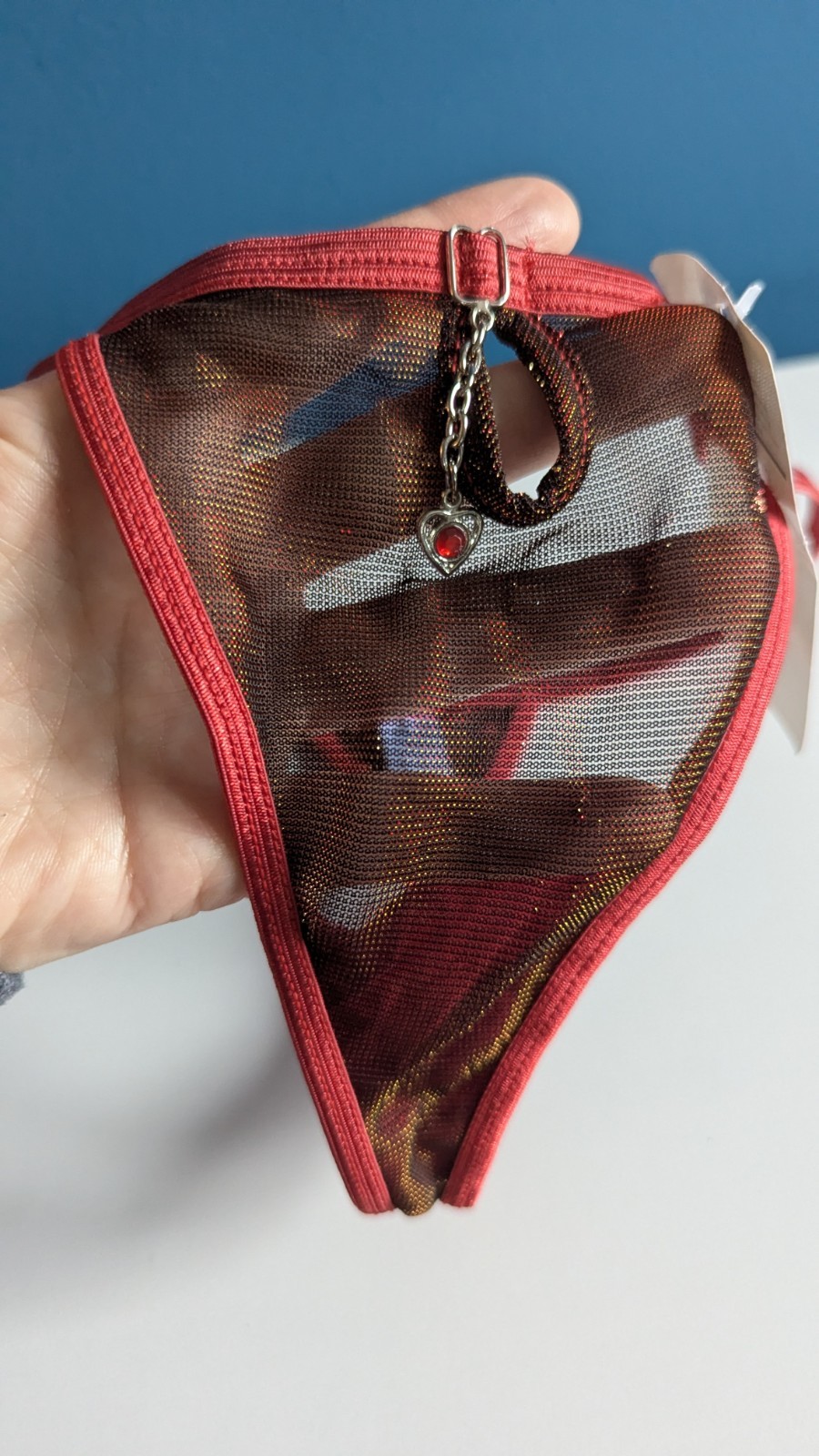 VTG Y2K Mesh Thong M Panties String Bikini Simple Pleasures Charm Jewelry HTF