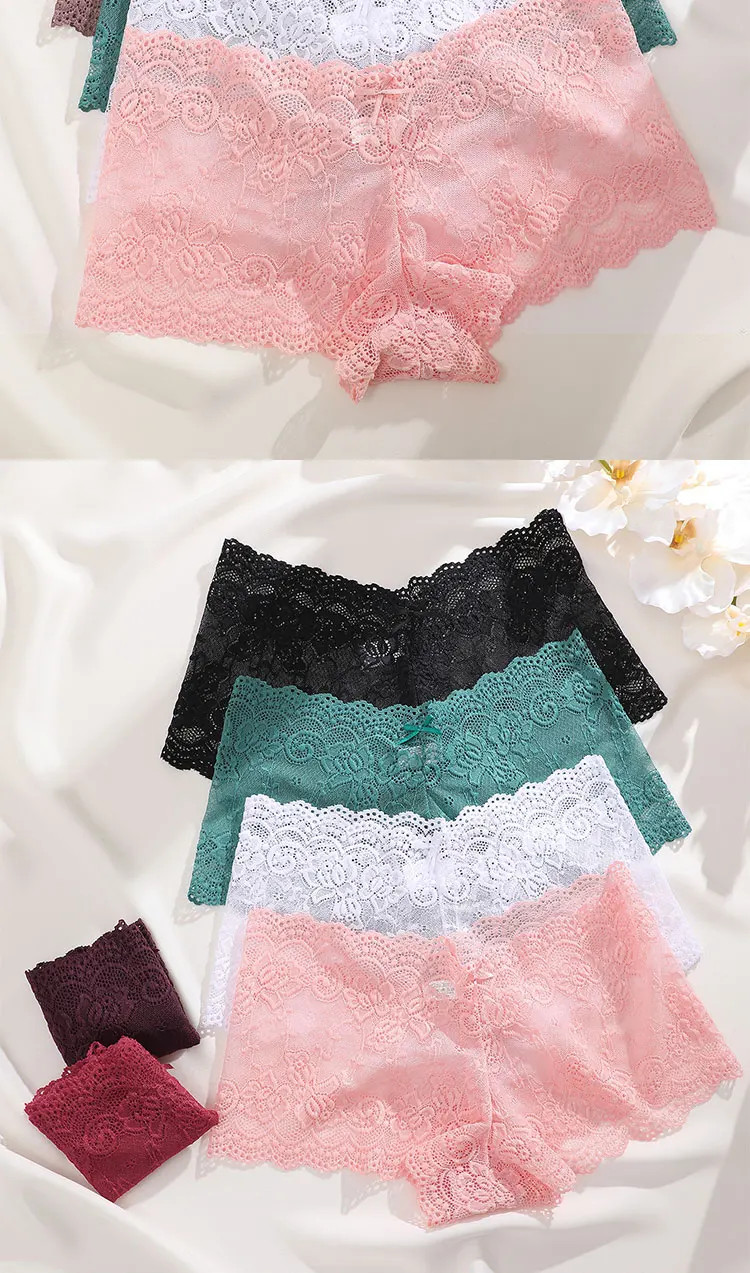 Boyshort Panties Lace Floral Low Waist Stretch Breathable Underwear 8PCS Women