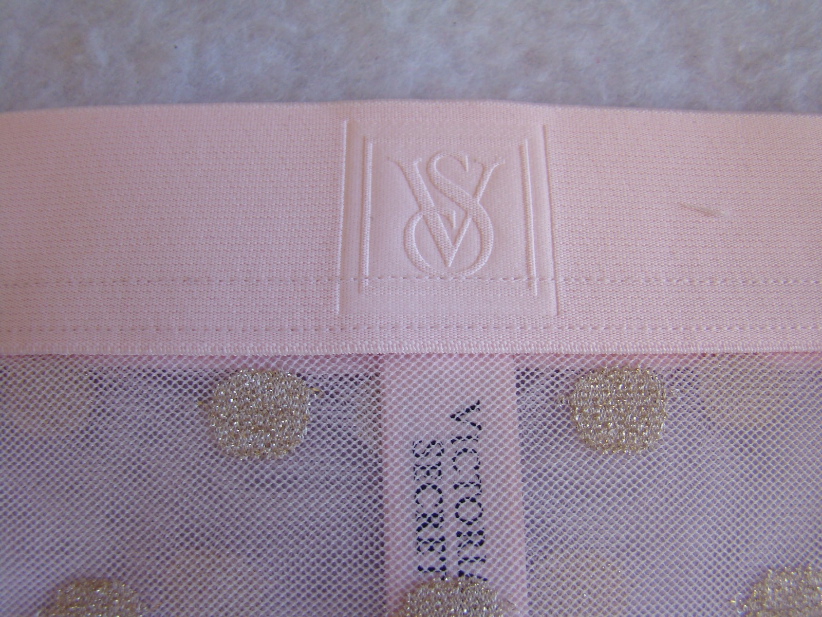 New Victoria’s Secret Pink Gold Polka Dot Sheer Shimmer Hiphugger Hipster Panty