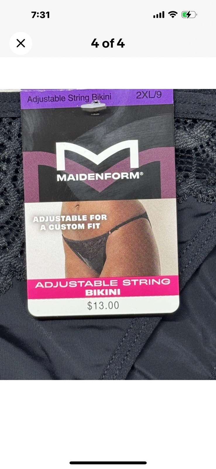 Maidenform Adjustable String Cheeky Bikini Panty Underwear DMLSBK Black Sz 2XL 9