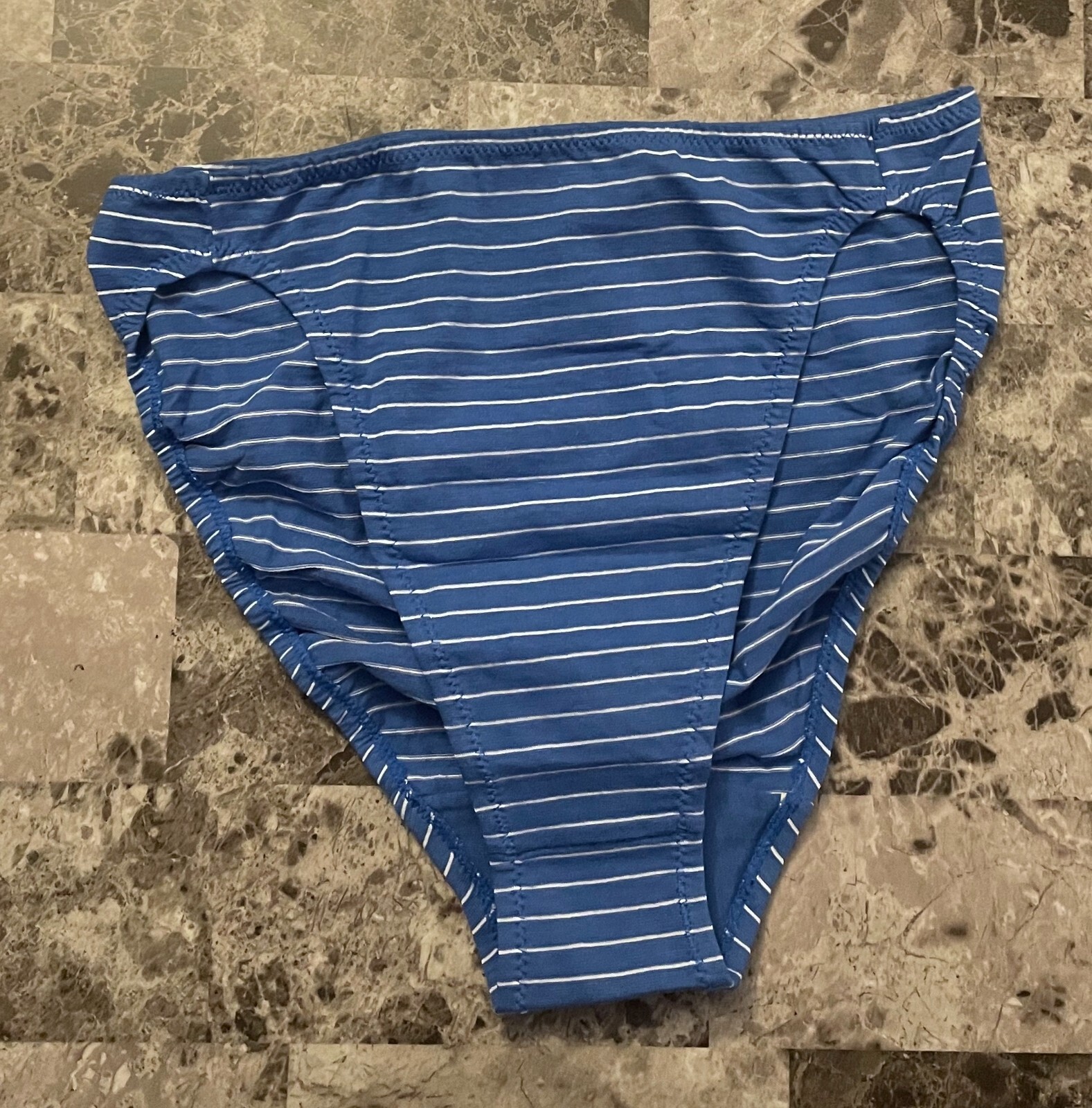 NWOT LILY OF FRANCE MEDIUM BLUE WHITE STRIPE VINTAGE RARE HIGH LEG BRIEF PANTIES