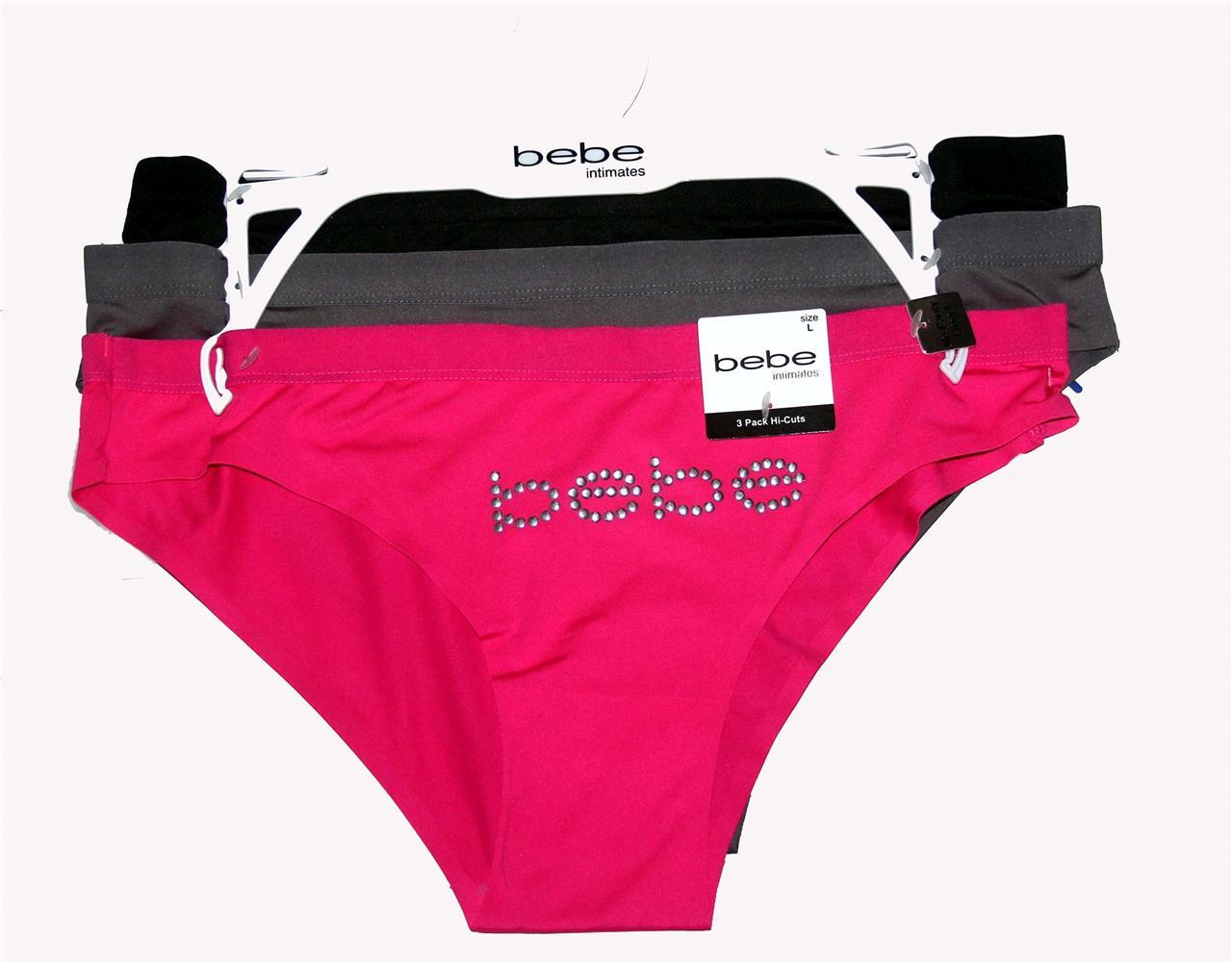 3 BEBE Hot Pink*Grey*Black Silver Studs Sleek Panties Hi-Cut Bikini NWT $28 Wms
