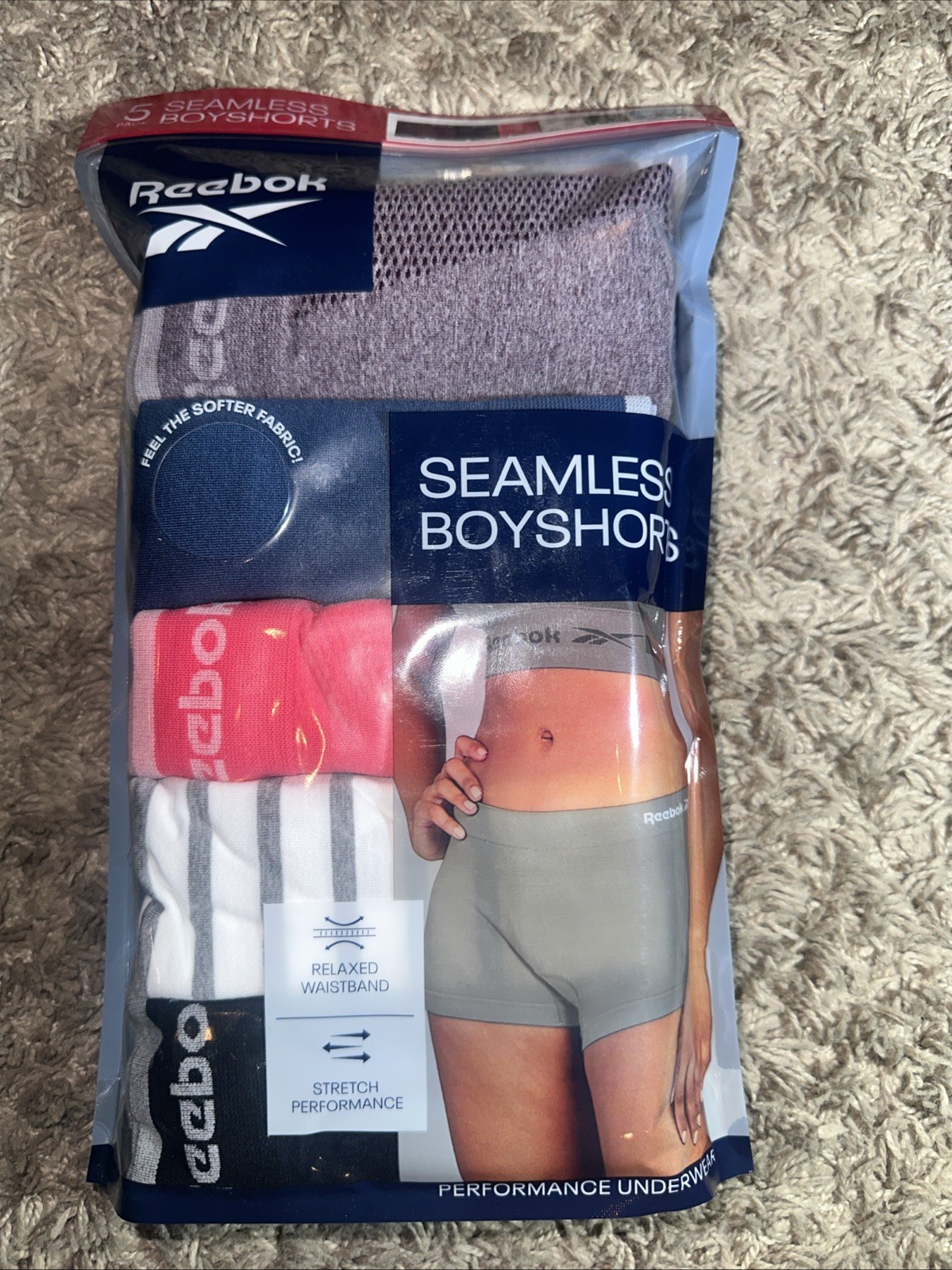 NEW Women’s Reebok 5 Pack Seamless Boyshorts Large White Pink Black Underwear