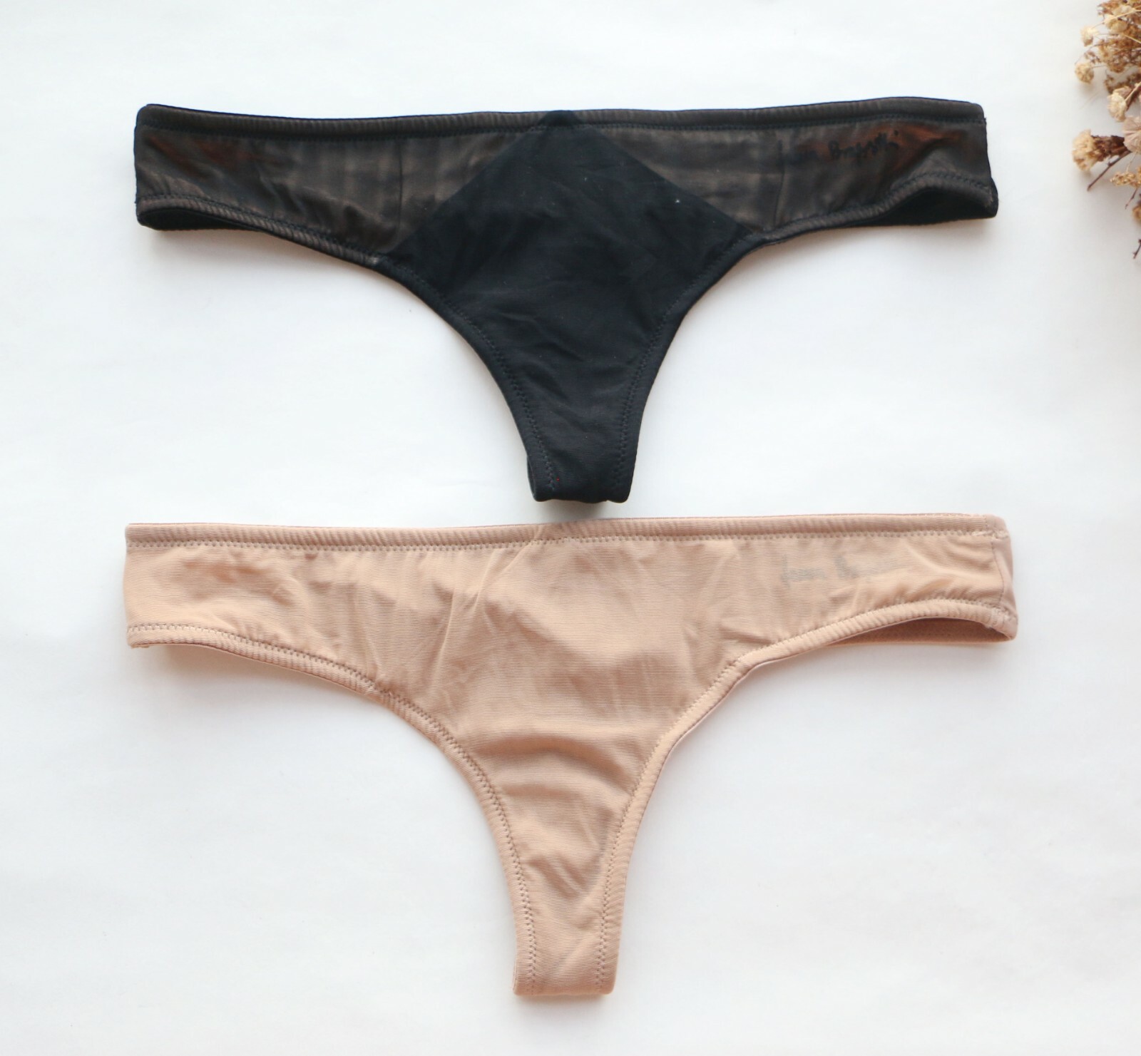 2PCS Women Sexy Thong Smooth&Mesh Underwear Hipster Lingerie G-string Panties S