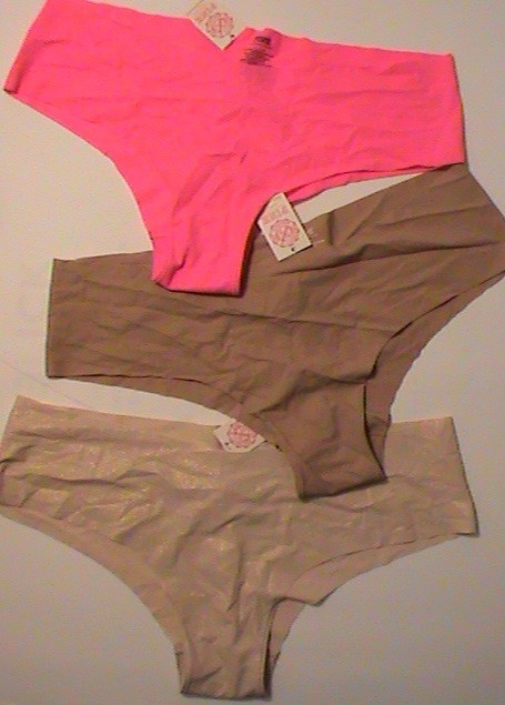 3 Victoria’s Secret PINK no-show hiphugger panties women’s-L tan nude NWT