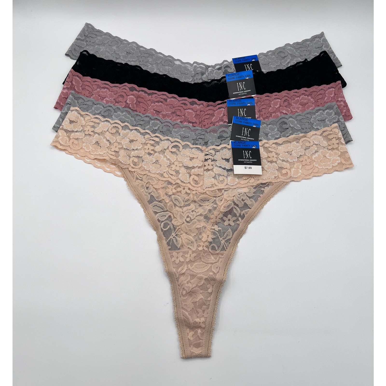 I.N.C. INTERNATIONAL CONCEPTS WOMENS LACE THONG UNDERWEAR MULTI COLOR 5 PACK XL