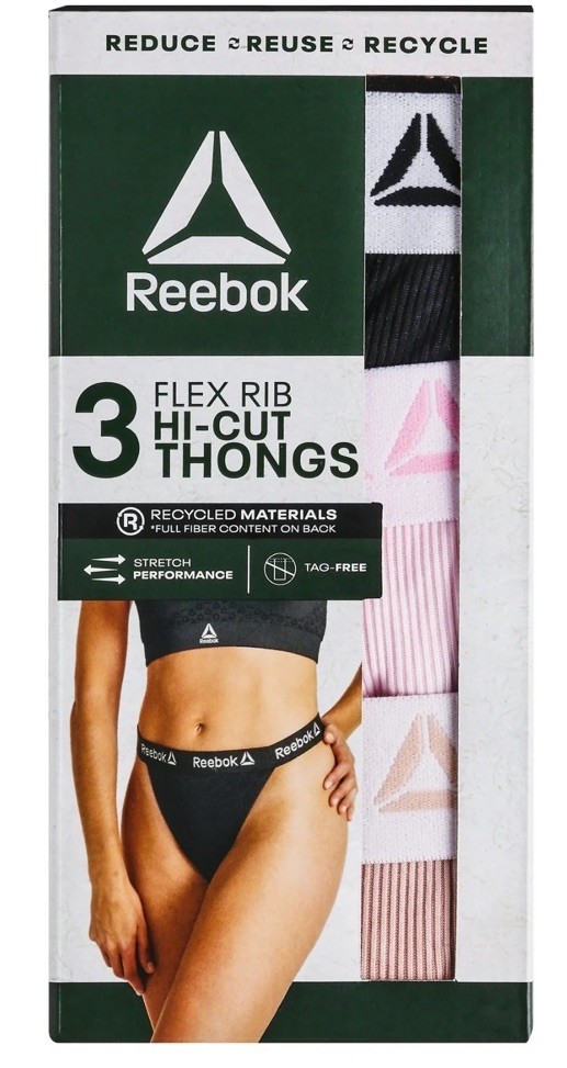 X-Large Reebok Women’s Flex Rib Hi-Cut Thong Panties in a 3-pack New