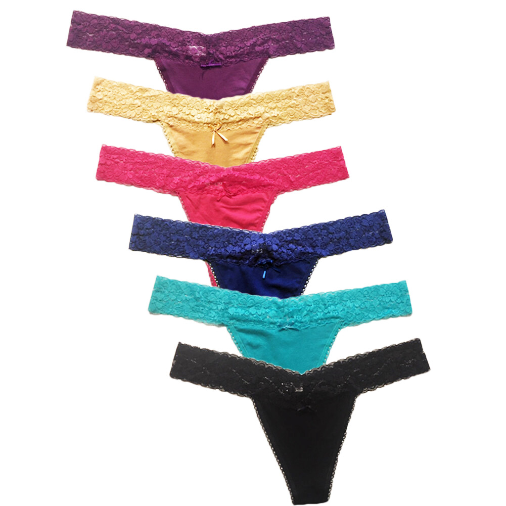 6 Pack Women Cotton Floral Lace Trim Thong G String Panties underwear Size XS