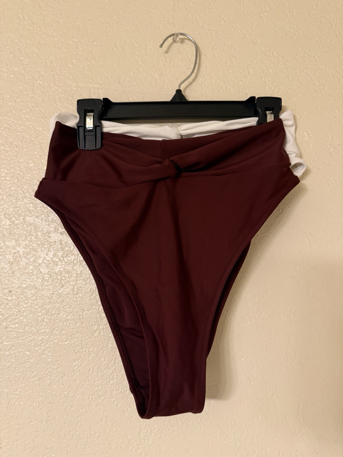 Aerie High Cut Cheeky Swim Bottoms Burgundy White S/P Women Regular