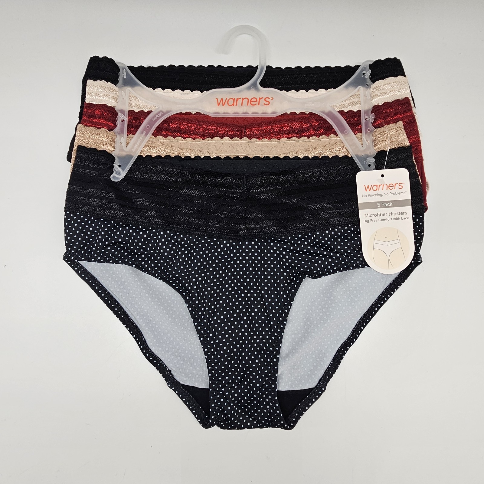 5 Pack WARNERS Women’s S M L Micro Hipsters Lace Waist Black Cream Red Beige