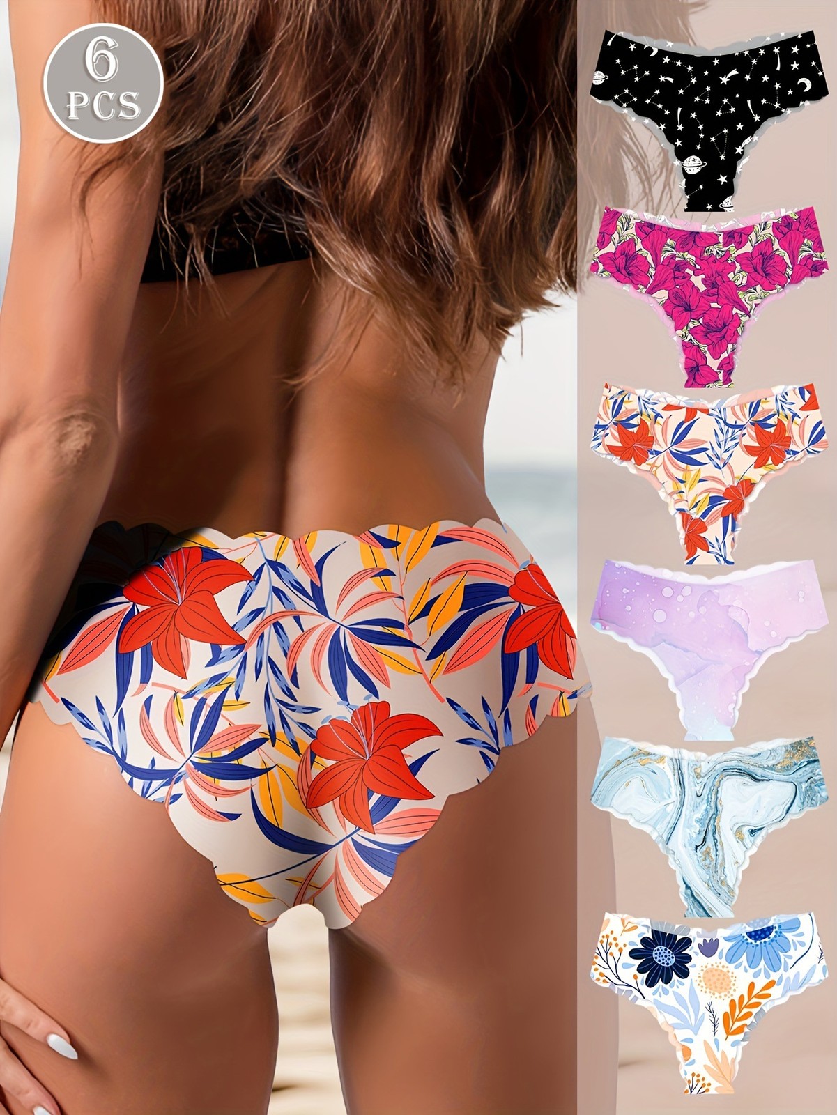 6 Pack Fancy Girl Panty Pack Comfortable No Show Bikini Briefs Set for Women