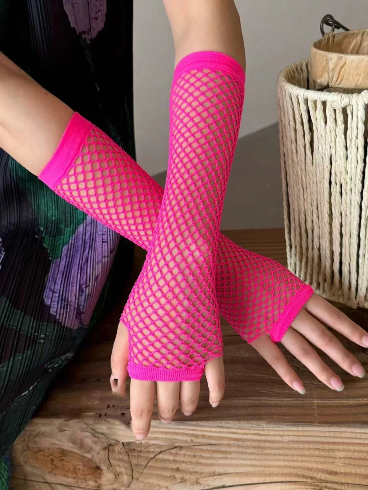 Neon Mesh Gloves Sexy Woman Punk Gothic Kawaii Sissy Crossdresser Accessories