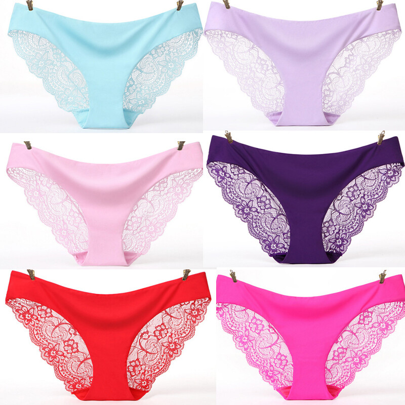 6PCS/LOT Sexy Womens Sheer Lace Panties Brief Low Waist Underpants Lingerie Pack