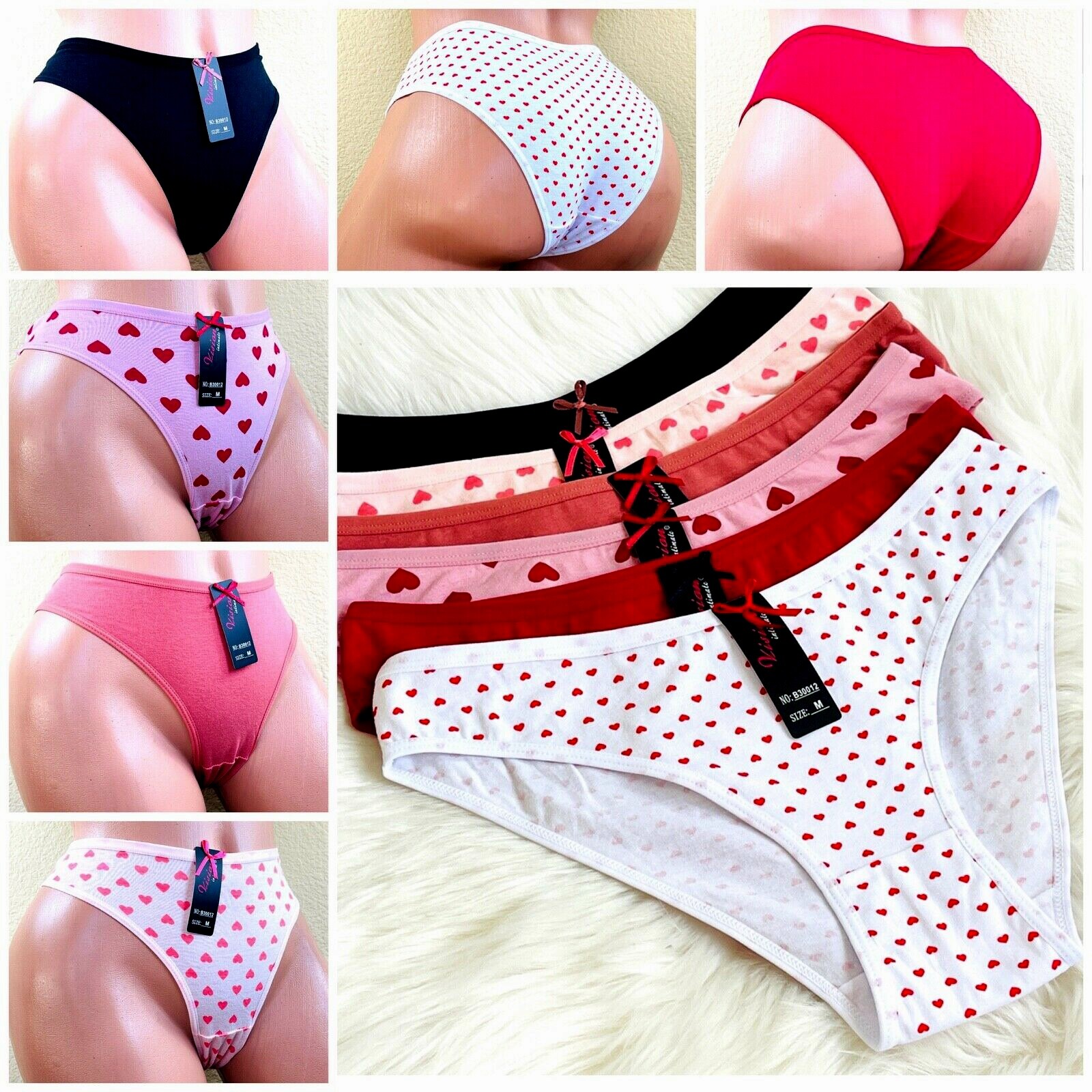6- 12 Women’s BIKINI Heart LOVE Panties Undies 95% COTTON GIFTS PACKS 30012 S-XL