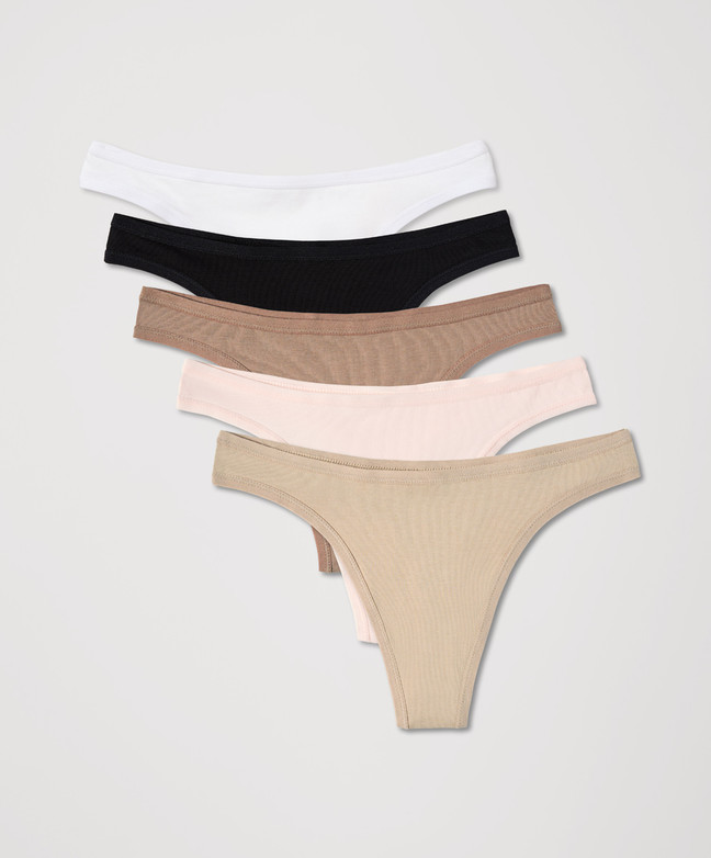 PACT Organic Everyday Classic Fit Thong 5-Pack, Core Edit (NEW)